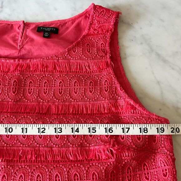 Talbots Coral Eyelash Fringe Lace Sleeveless Top Side Zip-Women's Size 12 Petite - Picture 8 of 9